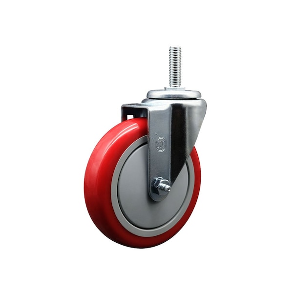 5 Inch Red Polyurethane Wheel Swivel 58 Inch Threaded Stem Caster Service Caster